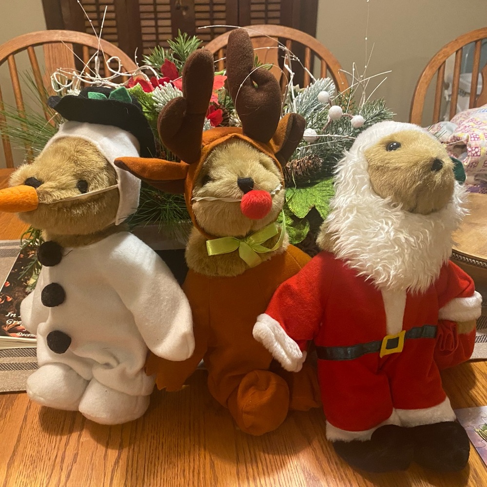 Vintage Hallmark Christmas dress up teddy bears- Snowman, Reindeer, Santa